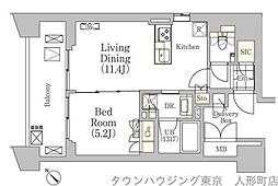 メゾンカルム日本橋馬喰町 5階1LDKの間取り