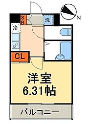 レジディア三越前 9階1Kの間取り