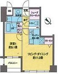 カスタリア茅場町 1LDKの間取図画像