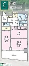 リックアート東陽 2DKの間取図画像