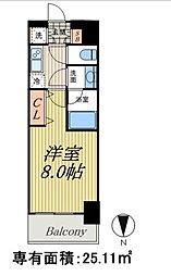 ドゥーエ蔵前 1Kの間取図画像