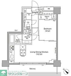 ザ・パークハビオ月島フロント 1LDKの間取図画像