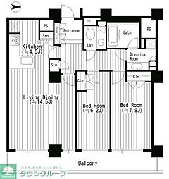 リバーポイントタワー 2LDKの間取図画像