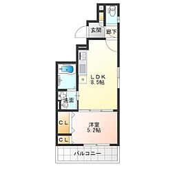 クリエオーレ山王 3階1LDKの間取り