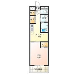 シーガルマンションII 2階1Kの間取り