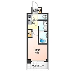 エスリードレジデンス大阪天王寺 6階1Kの間取り