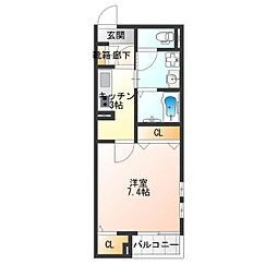 リバージュ　アネックス 2階1Kの間取り