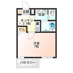 アッシュメゾン花園町III 3階1Kの間取り