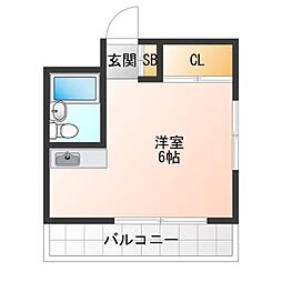 明星館 8階ワンルームの間取り