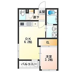 ハーモニーテラス住吉II 3階1DKの間取り