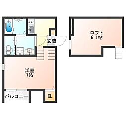ハーモニーテラス墨江 2階1Kの間取り