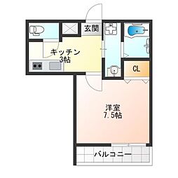 フジパレス加賀屋III番館 1階1Kの間取り