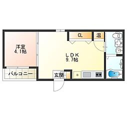 Fメゾン北加賀屋1番館 1LDKの間取図画像