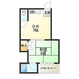 井下花園マンション 1DKの間取図画像