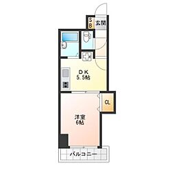 リゾート天王寺 1DKの間取図画像