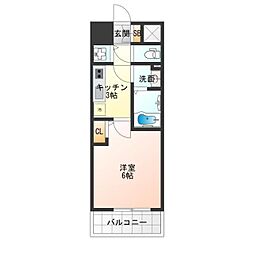 エスリード難波VALORE 1Kの間取図画像