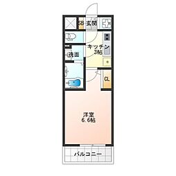 エスリード難波VALORE 1Kの間取図画像