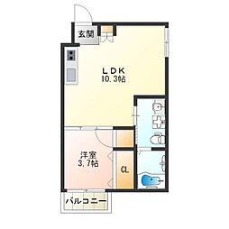 Fメゾンガーデン 1LDKの間取図画像