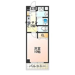 ル・クール花園 1Kの間取図画像