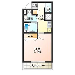 ブラン花園町 1Kの間取図画像