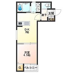 SUN生A号棟 1DKの間取図画像