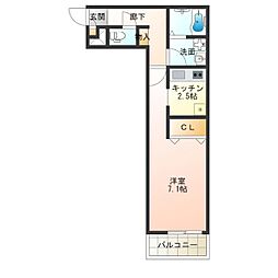 セジュールたまで 1Kの間取図画像