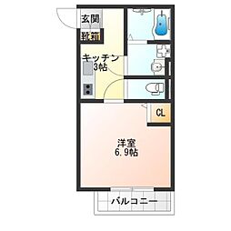 ヴェルメゾン阿倍野丸山通 1Kの間取図画像