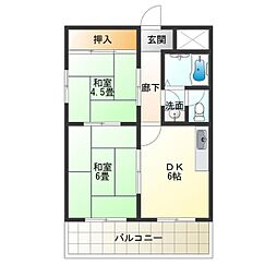北畠西清川ビル 2DKの間取図画像