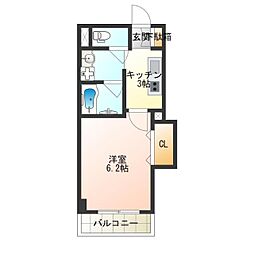 みおつくし岸里3 1Kの間取図画像