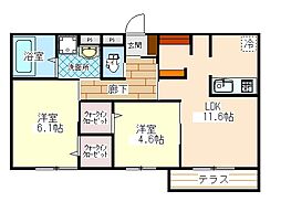 ラ メゾン ドゥ エイシン 3階2LDKの間取り