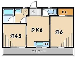 アインス東所沢 2DKの間取図画像
