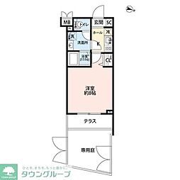 プレール・ドゥーク練馬2 1Kの間取図画像