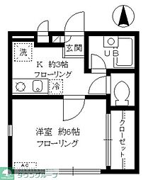 ヴィルヌーブ江古田B 1Kの間取図画像