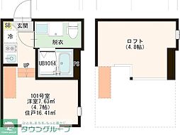 西武新宿線 武蔵関駅 徒歩9分の賃貸アパート 1階ワンルームの間取り