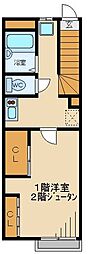 レオパレスオリーブハウスII 2階1Kの間取り
