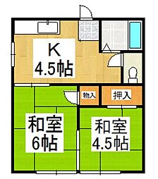 白鳥荘 1階2Kの間取り