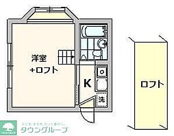 ライフピアフォンテーヌ 2階1Kの間取り