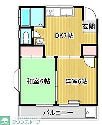 メゾンソレイユ 2階2DKの間取り