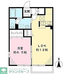 エルメゾン木下 2階1LDKの間取り