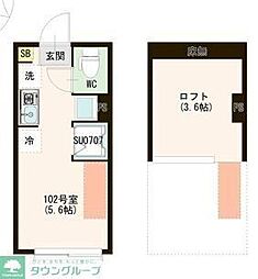 ハーモニーテラス早宮II 1階ワンルームの間取り