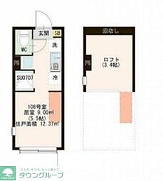 ハーモニーテラス富士見台III 1階ワンルームの間取り