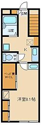 レオパレスヴェール 2階1Kの間取り