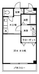 西武池袋線 石神井公園駅 徒歩10分の賃貸マンション 3階1Kの間取り