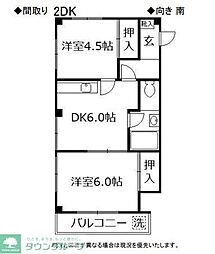 エレガンス旭町マンション 2階2DKの間取り