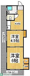 山登ビル 3階2DKの間取り