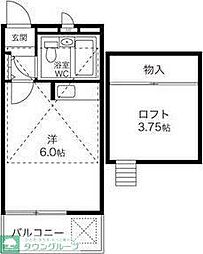 ピュアシティ大泉学園I 2階ワンルームの間取り