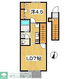 ベルエア 2階2DKの間取り
