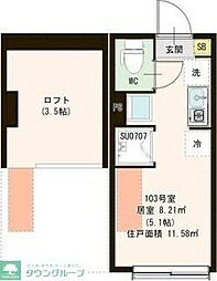 ParkTerrace富士見台 1階ワンルームの間取り