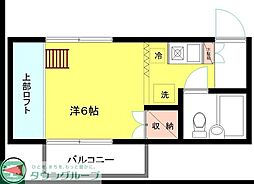 アーバンハイム関 2階1Kの間取り