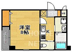 ノーブル百万遍 2階1Kの間取り